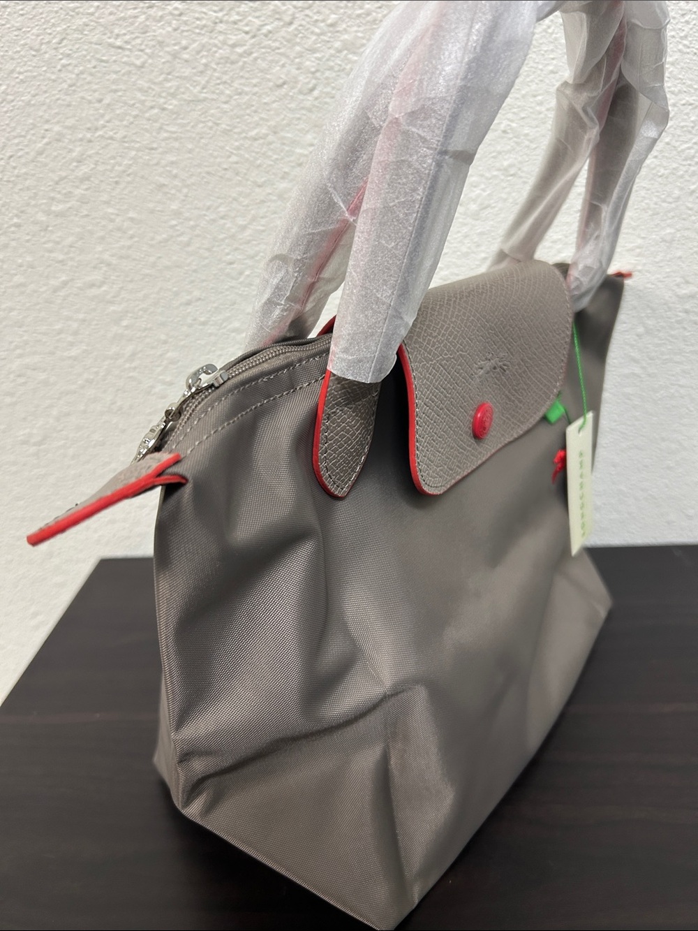 Longchamp Small  Brown Tote with Red Accents - Picture 2 of 6